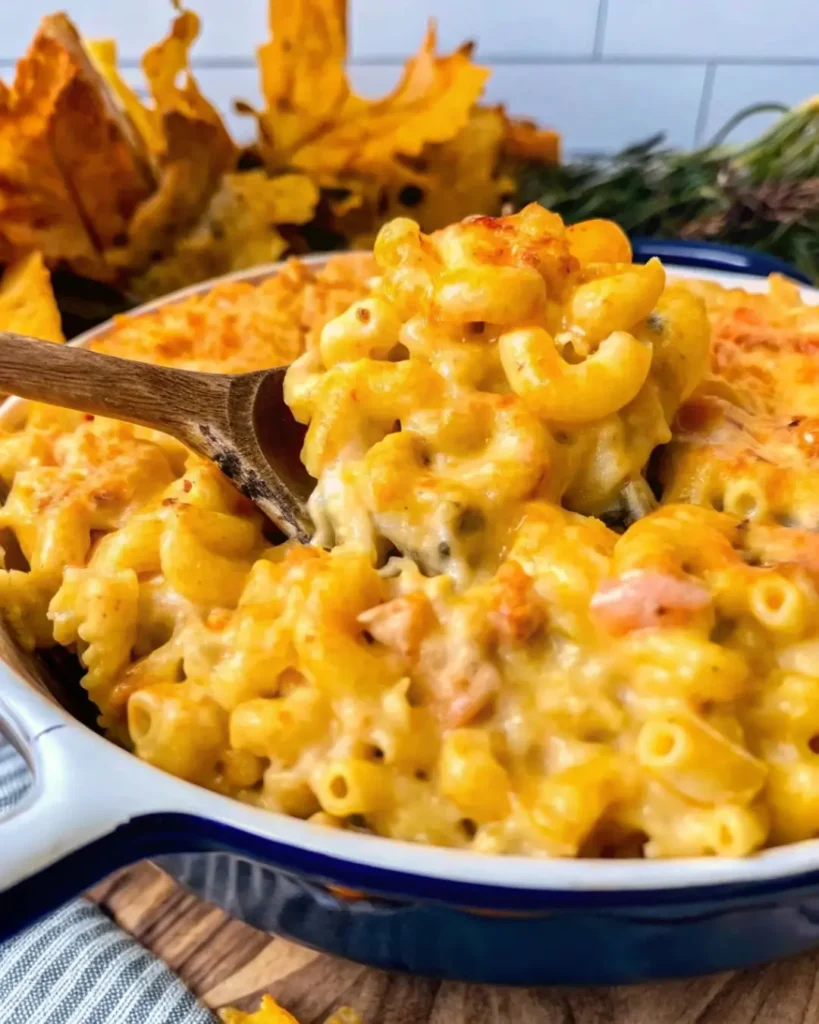 Seafood mac and cheese recipe with creamy cheese and shrimp.