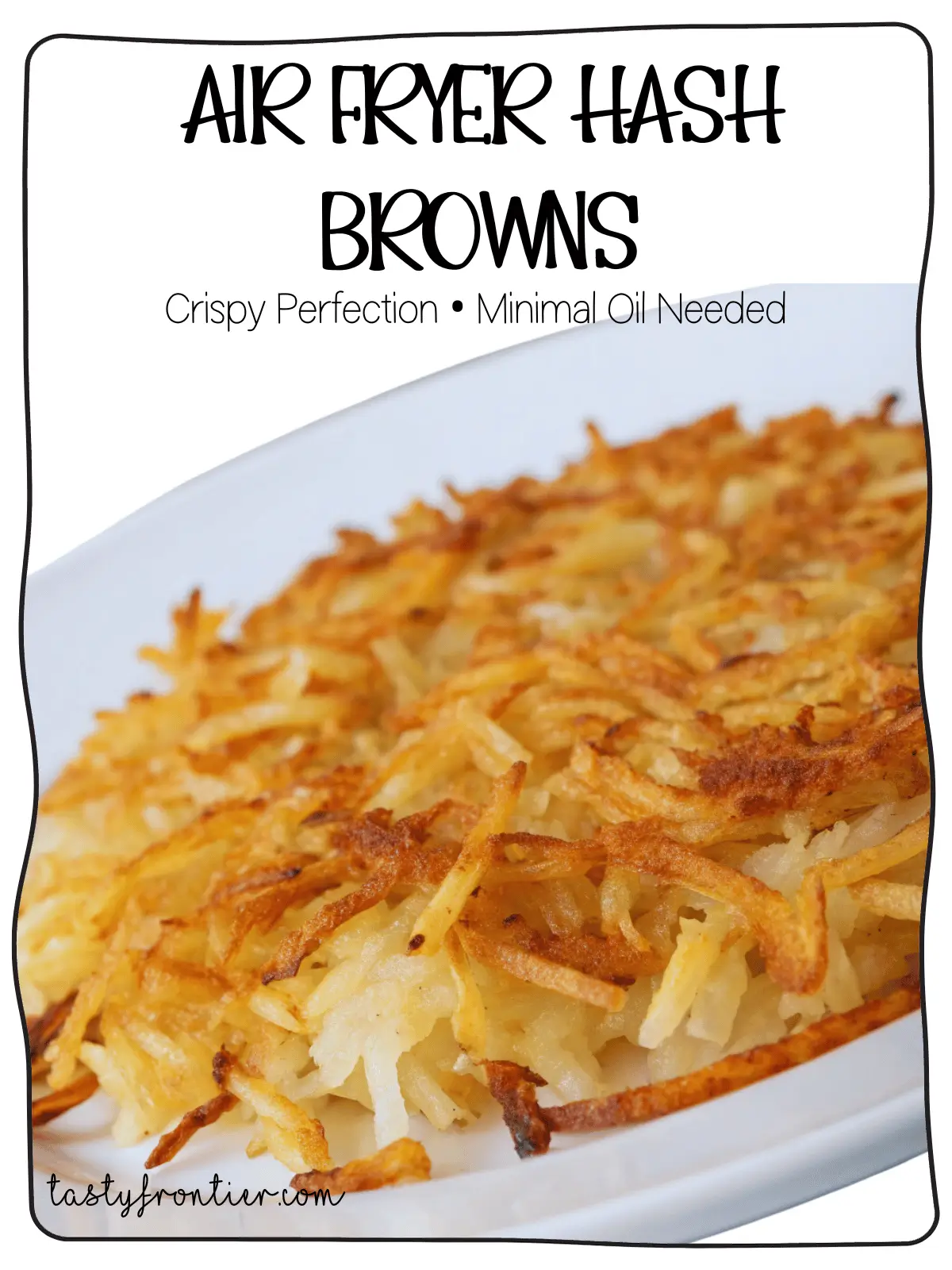 Crispy air fryer hash browns served on a white plate.